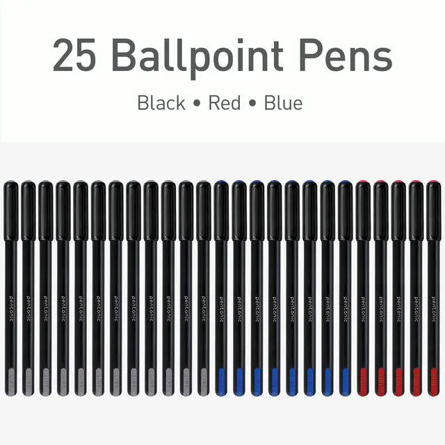 Alt view image 3 of 7 - Ballpoint Pens, 25 Count, Black, Red & Blue Colored Ink, 0.7 mm Fine Point, Smooth Writing For Journaling & Note Taking (PEN12126)