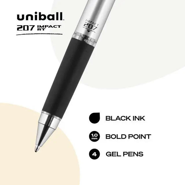 Alt view image 2 of 7 - 207 Impact RT Gel Pens, Bold Point (1.0mm), Black, 4 Pack | Auto-retracting clip protects against marks & stains, bold gel ink lay-down, fraud-resistant uni Super Ink, fade-resistant