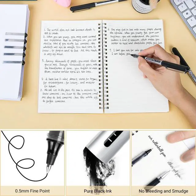 Alt view image 2 of 7 - Rollerball Pen Fine Point Pens: 16 Pack 0.5mm Rollerball Pen, Extra Fine Point Pens, Black Fine Tip Liquid Gel Ink Pen Set for Writing, Note Taking, Signature, Office, Journaling, School Supplies