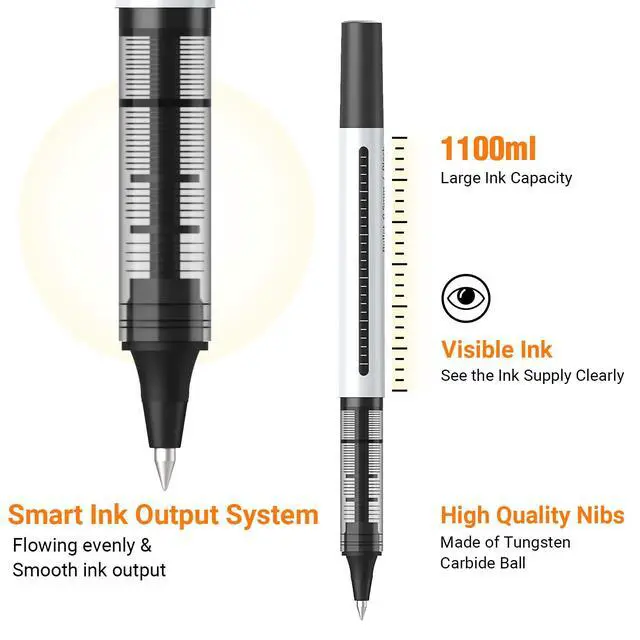 Alt view image 4 of 7 - Rollerball Pen Fine Point Pens: 16 Pack 0.5mm Rollerball Pen, Extra Fine Point Pens, Black Fine Tip Liquid Gel Ink Pen Set for Writing, Note Taking, Signature, Office, Journaling, School Supplies