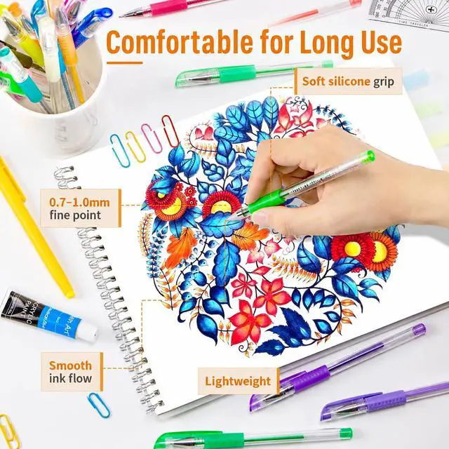 Alt view image 2 of 7 - Gel Pens for Adult Coloring Books, 30 Colors Fine Point Gel Marker Pens | Longest-Lasting Colored Gel Ink Pens for Journaling, Drawing and DIY Work