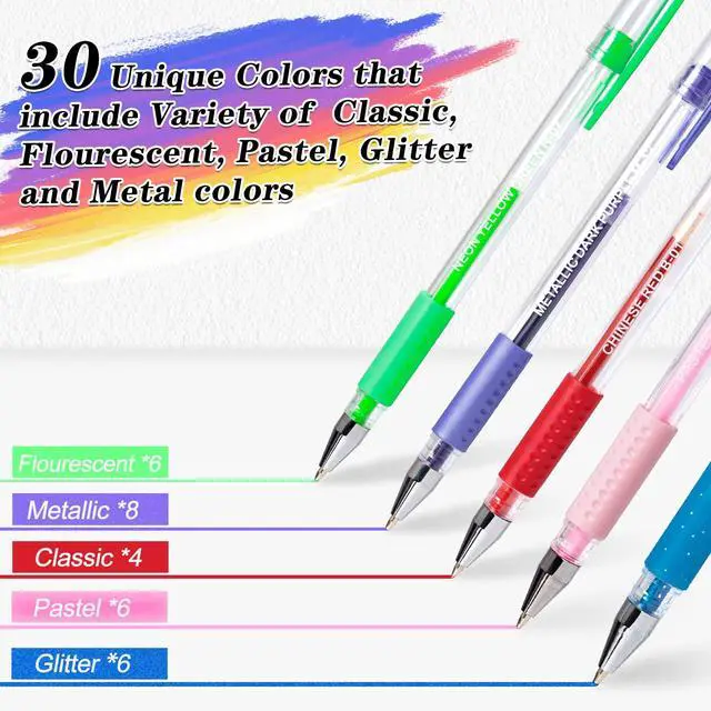 Alt view image 7 of 7 - Gel Pens for Adult Coloring Books, 30 Colors Fine Point Gel Marker Pens | Longest-Lasting Colored Gel Ink Pens for Journaling, Drawing and DIY Work