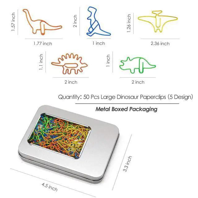 Alt view image 2 of 5 - Cute Fun Dinosaur Paper Clips 50 Pcs, Dinosaur Gifts for Women | Decorative Bookmarks and Desk Accessories, Fun Dinosaur Gifts for Women, Students, Teachers and Dinosaur Lovers