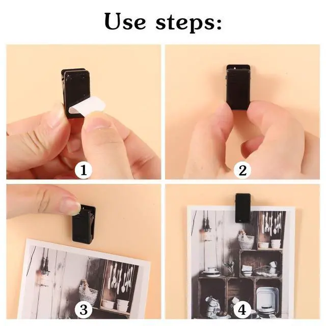 Alt view image 4 of 7 - 20 Pieces Self Adhesive Clips, Tapestry Sticky Wall Photo Poster Clips | Plastic Black Clips Hanging Spring Light Clips for Office Home Christmas Decoration