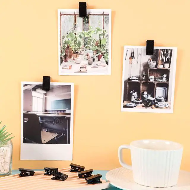 Alt view image 5 of 7 - 20 Pieces Self Adhesive Clips, Tapestry Sticky Wall Photo Poster Clips | Plastic Black Clips Hanging Spring Light Clips for Office Home Christmas Decoration