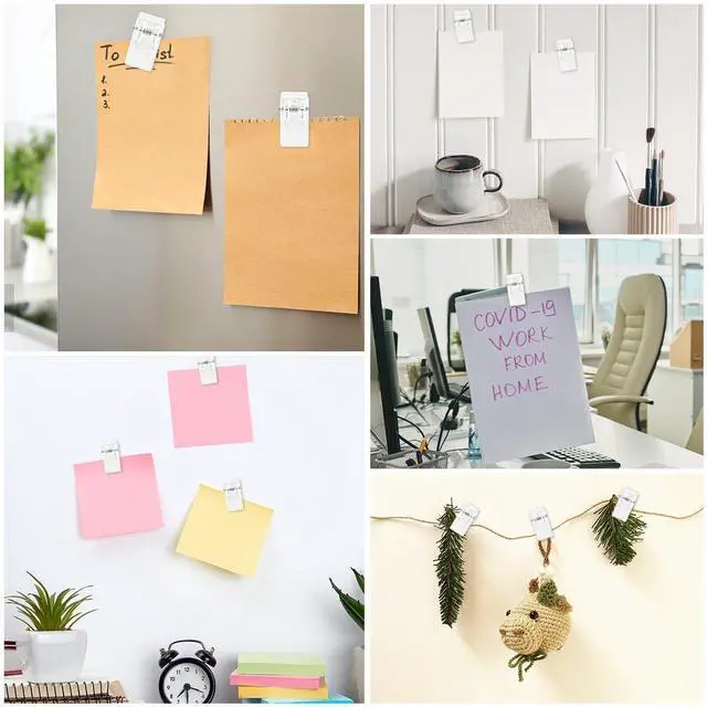 Alt view image 2 of 7 - 20 Pieces Self Adhesive Clips for Photo Sticky Clips for Wall Tapestry Wall Hanging Clips Sticky Spring Clips for Office Home Clear Plastic Sticky Clip for Poster Paper Self-Adhesive Clips for Hanging