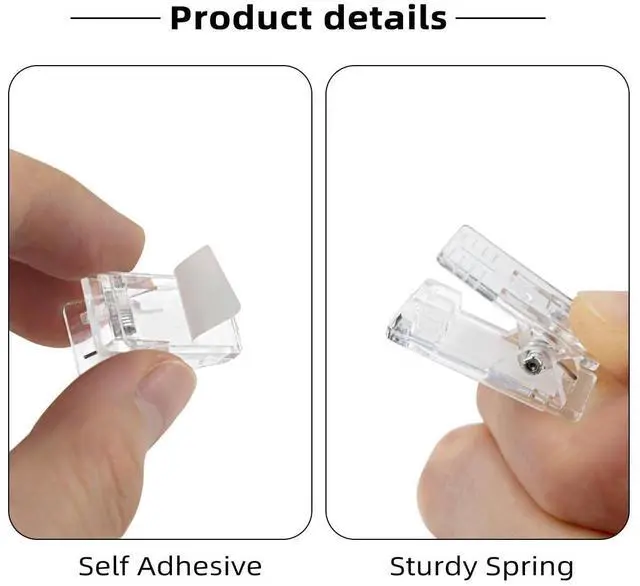 Alt view image 4 of 7 - 20 Pieces Self Adhesive Clips for Photo Sticky Clips for Wall Tapestry Wall Hanging Clips Sticky Spring Clips for Office Home Clear Plastic Sticky Clip for Poster Paper Self-Adhesive Clips for Hanging