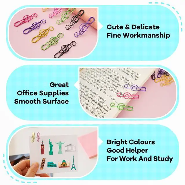 Alt view image 6 of 7 - Paper Clips, 30 Pcs Colorful Music Note Paper Clip for Notebooks | Cute Music Heavy Duty Paper Clips, Decorative Bookmarks & Planner Clips for Teachers, Students, Music Lovers