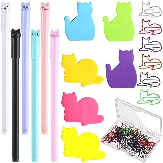 Main image of 42 Pack Cat Stationery Set Office Supplies 6 Color Cute Cats Sticky Notes 30 Pcs Kitty Paper Clips 6 Pcs Kitty Pens Lover Gift Lovely Desk Accessories for Work School Office Supplies(Cute Cat)