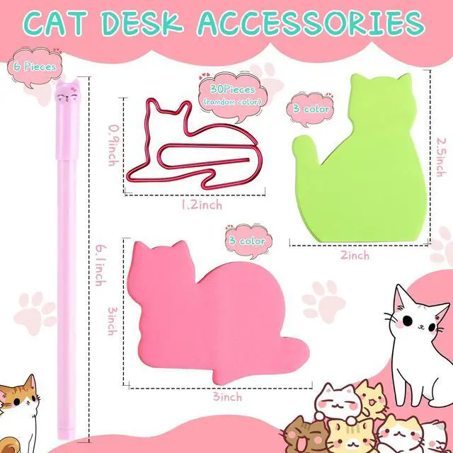 Alt view image 2 of 7 - 42 Pack Cat Stationery Set Office Supplies 6 Color Cute Cats Sticky Notes 30 Pcs Kitty Paper Clips 6 Pcs Kitty Pens Lover Gift Lovely Desk Accessories for Work School Office Supplies(Cute Cat)