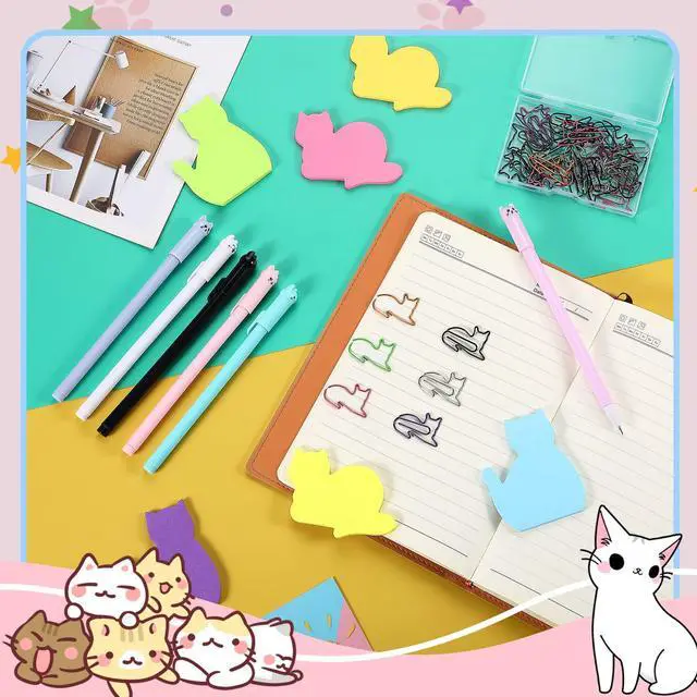Alt view image 7 of 7 - 42 Pack Cat Stationery Set Office Supplies 6 Color Cute Cats Sticky Notes 30 Pcs Kitty Paper Clips 6 Pcs Kitty Pens Lover Gift Lovely Desk Accessories for Work School Office Supplies(Cute Cat)