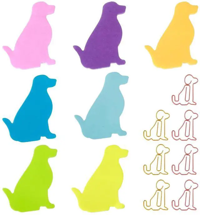 Main image of Dog Sticky Notes with Paper Clips, 210 Sheets Cartoon Animal Self-Stick Notes Index Tabs Cute Dog Shape Memo Pads Index Tab for Reminders Office School and Home(7 Color)