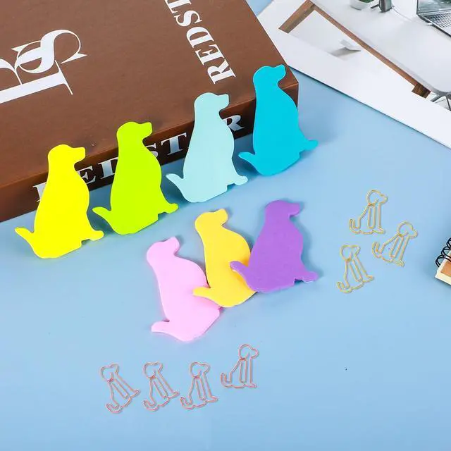 Alt view image 3 of 7 - Dog Sticky Notes with Paper Clips, 210 Sheets Cartoon Animal Self-Stick Notes Index Tabs Cute Dog Shape Memo Pads Index Tab for Reminders Office School and Home(7 Color)
