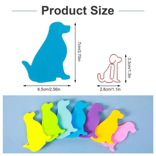 Alt view image 2 of 7 - Dog Sticky Notes with Paper Clips, 210 Sheets Cartoon Animal Self-Stick Notes Index Tabs Cute Dog Shape Memo Pads Index Tab for Reminders Office School and Home(7 Color)