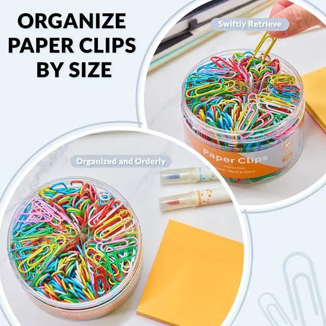 Alt view image 3 of 6 - 450pcs Paper Clips Assorted Sizes with 100 Sheets Sticky Notes Set, Colored Paperclips for Office Document Organizing