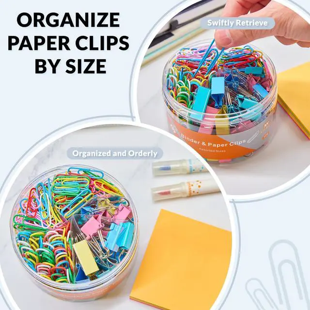 Alt view image 3 of 6 - 300pcs Paper Clips and Binder Clips Assorted Sizes with 100 Sheets Sticky Notes, Colored Paper Clips Set for Home, Office Supplies