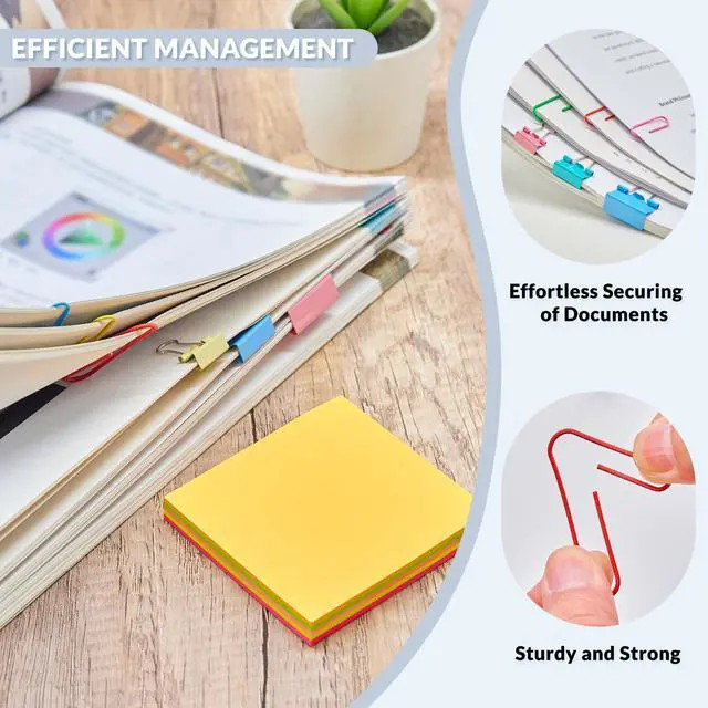 Alt view image 4 of 6 - 300pcs Paper Clips and Binder Clips Assorted Sizes with 100 Sheets Sticky Notes, Colored Paper Clips Set for Home, Office Supplies