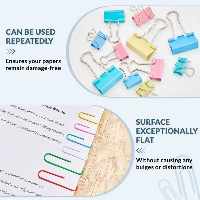 Alt view image 5 of 6 - 300pcs Paper Clips and Binder Clips Assorted Sizes with 100 Sheets Sticky Notes, Colored Paper Clips Set for Home, Office Supplies