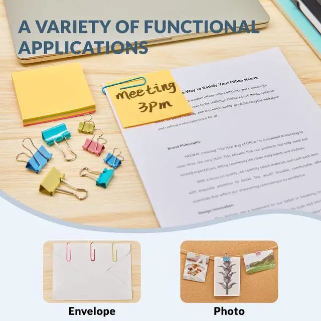 Alt view image 6 of 6 - 300pcs Paper Clips and Binder Clips Assorted Sizes with 100 Sheets Sticky Notes, Colored Paper Clips Set for Home, Office Supplies