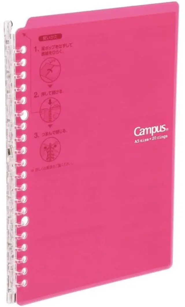 Main image of Smart Ring Binder, B5 Pink Binder Notebook, Up to 25 Filler Papers | Campus Refillable Notebook 26 Holes with 10 Extra Loose-Leaf Paper in 6mm Dot Ruled Japanese Slim Binder for Work & Study