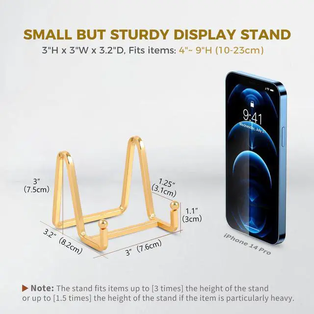 Alt view image 2 of 7 - Plate Holder Easel Display Stand - 3 inch Metal Plate Stands for Display - Tabletop Picture Stand - Gold Iron Easels for Display Pictures | Photo Frames | Book | Decorative Plates | Plaque - 1 Pack