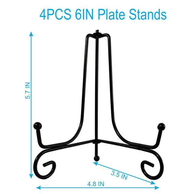 Alt view image 2 of 6 - 4PCS Premium Black Iron Plate Stands for Display 6 Inch, Decorative Solid Metal Plate Holders for Displaying, Mini Easel, Frame, Book, Card, Plaque, Bowl, Picture Stands for Display