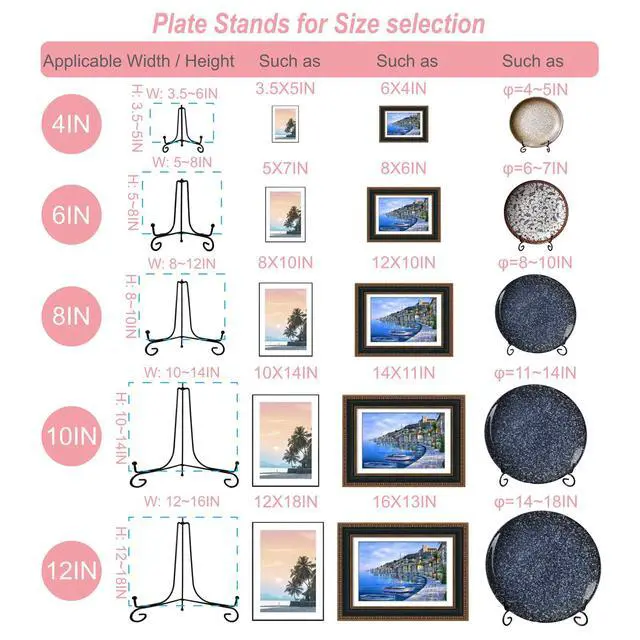 Alt view image 4 of 6 - 4PCS Premium Black Iron Plate Stands for Display 6 Inch, Decorative Solid Metal Plate Holders for Displaying, Mini Easel, Frame, Book, Card, Plaque, Bowl, Picture Stands for Display