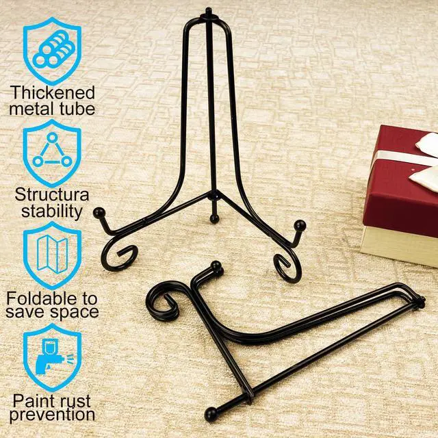 Alt view image 5 of 6 - 4PCS Premium Black Iron Plate Stands for Display 6 Inch, Decorative Solid Metal Plate Holders for Displaying, Mini Easel, Frame, Book, Card, Plaque, Bowl, Picture Stands for Display
