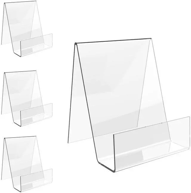 Main image of Acrylic Book Stand with Ledge,4PC 4 Inch Clear Acrylic Display Easel Transparent Display Stand Holder Tablet Holder for Displaying Books,Magazine,Plate,Pictures,Artworks, CDs