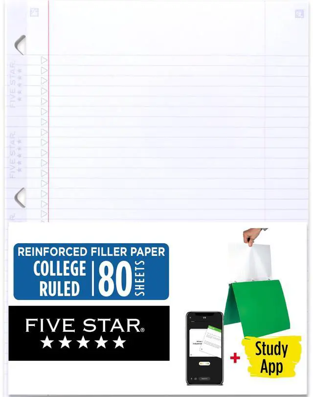 Main image of Loose Leaf Paper + Study App, College Ruled Filler Notebook Paper, Reinforced, Fights Ink Bleed, 8-1/2" x 11", 80 Sheets (170102)