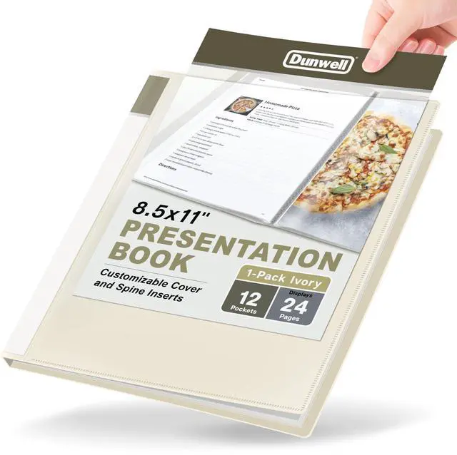 Main image of 12-Pocket Presentation Binder 8.5x11, 24-Page Portfolio Folder | 12-pocket presentation binder displays 24 viewable pages for photos, recipes, documents, and certificates.