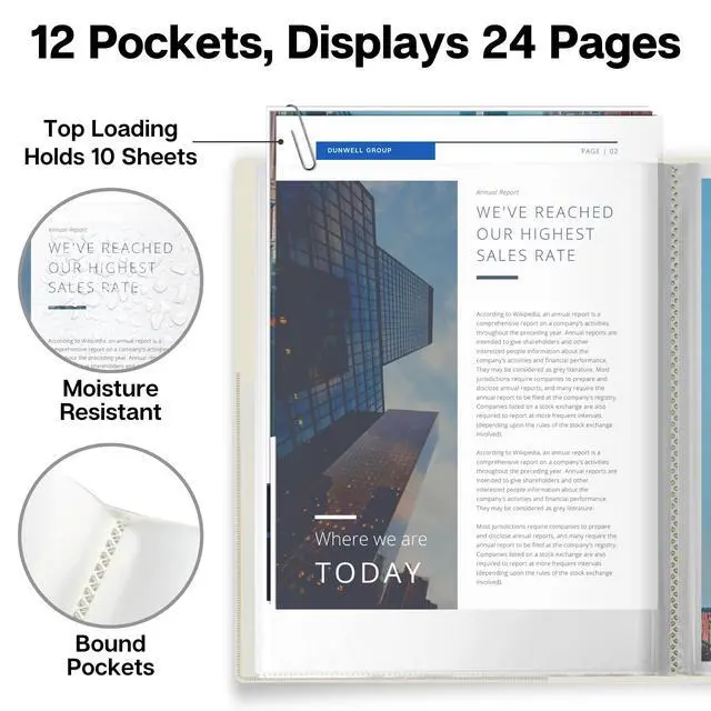 Alt view image 3 of 7 - 12-Pocket Presentation Binder 8.5x11, 24-Page Portfolio Folder | 12-pocket presentation binder displays 24 viewable pages for photos, recipes, documents, and certificates.