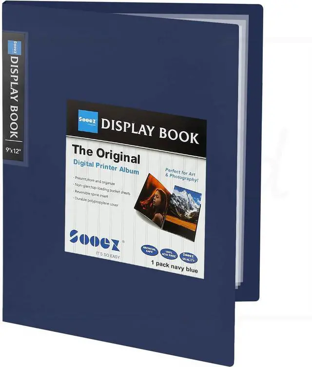 Main image of 30-Pocket Binder with Plastic Sleeves 9x12, Heavy Duty Art Portfolio | Folder with Clear Sheet Protectors, Display 60 Pages, Presentation Book for Artwork, Document Organizer Binder, Navy Blue