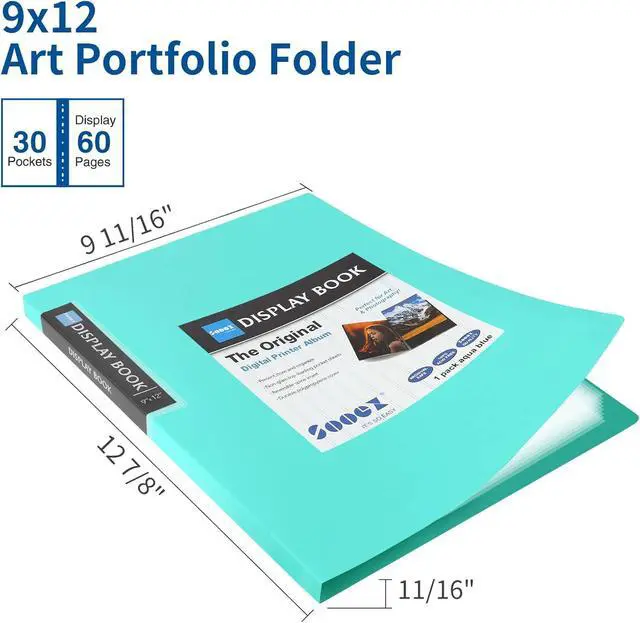 Alt view image 2 of 7 - 30-Pocket Binder with Plastic Sleeves 9x12, Heavy Duty Art Portfolio | Folder with Clear Sheet Protectors, Display 60 Pages, Presentation Book for Artwork, Document Organizer Binder, Sky Blue