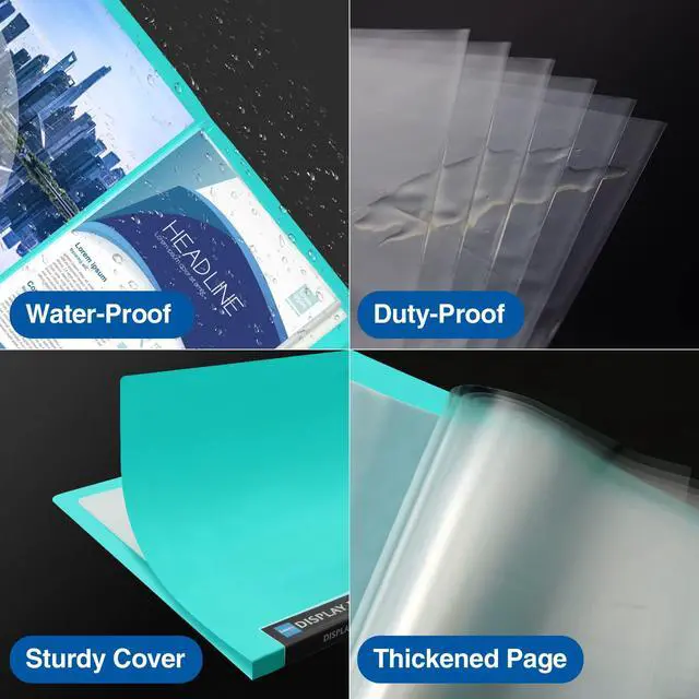 Alt view image 6 of 7 - 30-Pocket Binder with Plastic Sleeves 9x12, Heavy Duty Art Portfolio | Folder with Clear Sheet Protectors, Display 60 Pages, Presentation Book for Artwork, Document Organizer Binder, Sky Blue