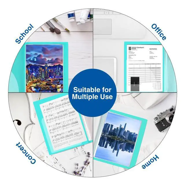 Alt view image 7 of 7 - 30-Pocket Binder with Plastic Sleeves 9x12, Heavy Duty Art Portfolio | Folder with Clear Sheet Protectors, Display 60 Pages, Presentation Book for Artwork, Document Organizer Binder, Sky Blue