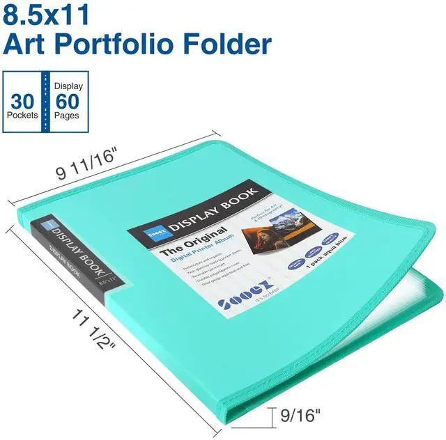 Alt view image 2 of 6 - 30-Pocket Binder with Plastic Sleeves 8.5x11,Heavy Duty Art Portfolio | Folder with Clear Sheet Protectors, Display 60 Pages, Presentation Book for Artwork, Document Organizer Binder