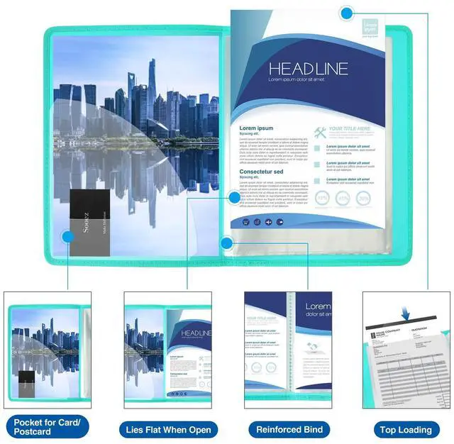 Alt view image 5 of 6 - 30-Pocket Binder with Plastic Sleeves 8.5x11,Heavy Duty Art Portfolio | Folder with Clear Sheet Protectors, Display 60 Pages, Presentation Book for Artwork, Document Organizer Binder