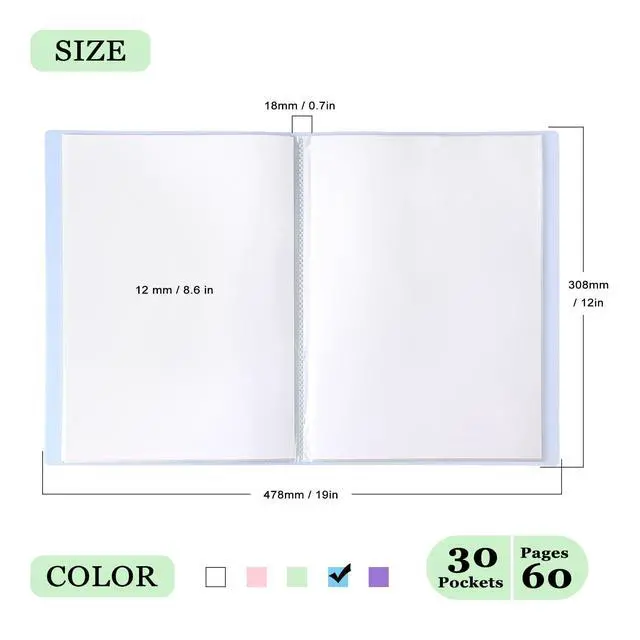 Alt view image 2 of 7 - Binder with Plastic Sleeves for A4 Size, 30 Pocket, 1 Pack, Blue | Pocket Portfolio Folder with Clear Sheet Protectors, Presentation Book for Artwork, Document Organizer