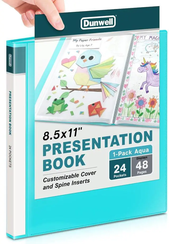 Main image of Presentation Binder 24 Pockets, 8.5x11 Plastic Sleeves, Aqua | Presentation Book or Portfolio Binder displays 48 pages for documents, certificates, photos, and school projects.