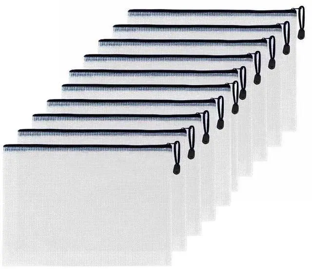 Main image of Documents Storage Bag, 10 Pcs A4 Size PVC Waterproof Black Zipper File Envelopes for Home, Business Trips, Meetings, and Office (Black)