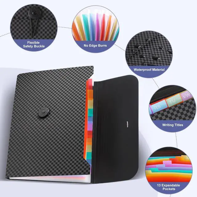 Alt view image 3 of 7 - 13 Pocket Expanding File Organizer, Accordion Document Folder | with Color-Coded Labels, A4 Letter Size, Waterproof, Large Capacity, Paper Receipt Bill Holder for Home Office School Travel