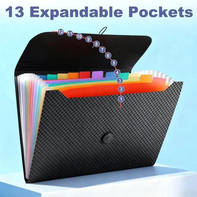 Alt view image 5 of 7 - 13 Pocket Expanding File Organizer, Accordion Document Folder | with Color-Coded Labels, A4 Letter Size, Waterproof, Large Capacity, Paper Receipt Bill Holder for Home Office School Travel