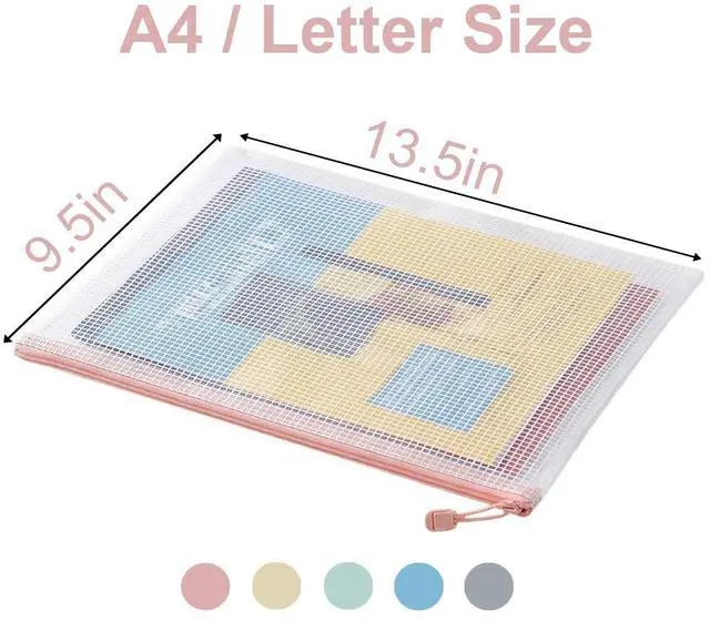 Alt view image 2 of 6 - 10 Pack Mesh Zipper Pouch Bags, A4 Plastic Zipper Bags,Waterproof File Pouches for Office Supplies, Travel, Storage, Puzzles & Board Games