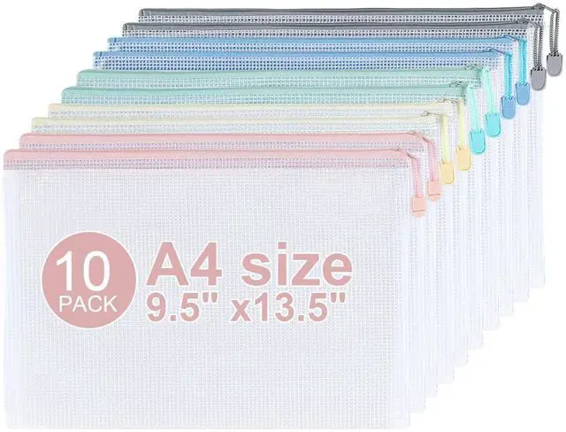 Main image of 10 Pack Mesh Zipper Pouch Bags, A4 Plastic Zipper Bags,Waterproof File Pouches for Office Supplies, Travel, Storage, Puzzles & Board Games