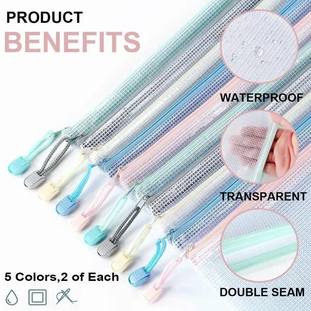 Alt view image 3 of 6 - 10 Pack Mesh Zipper Pouch Bags, A4 Plastic Zipper Bags,Waterproof File Pouches for Office Supplies, Travel, Storage, Puzzles & Board Games
