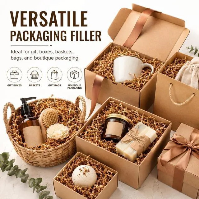Alt view image 2 of 7 - Brown Crinkle Paper Filler - Shredded Paper, Gift Basket & Box Wrap | Confetti Stuffing for Christmas, Halloween, Thanksgiving, Valentine's Day, Easter, Mother's Day, Wedding, Birthday,5oz