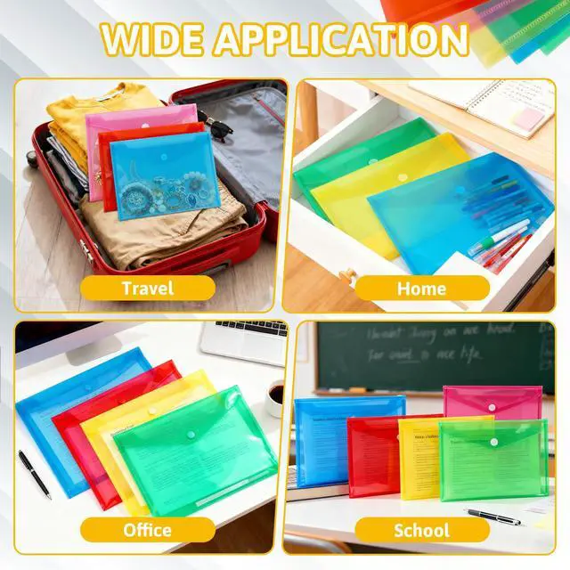 Alt view image 3 of 7 - Plastic Envelopes with Closure- 5 Pack Reusable Poly File Folders | Waterproof Plastic Envelopes for Documents, A4 Letter Size, 5 Bright Colors for School Office Home Photo Puzzles Organization