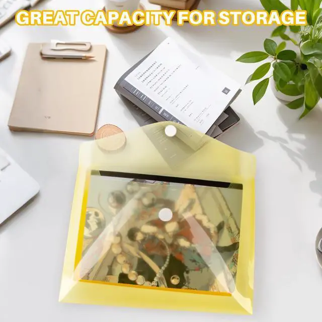 Alt view image 4 of 7 - Plastic Envelopes with Closure- 5 Pack Reusable Poly File Folders | Waterproof Plastic Envelopes for Documents, A4 Letter Size, 5 Bright Colors for School Office Home Photo Puzzles Organization