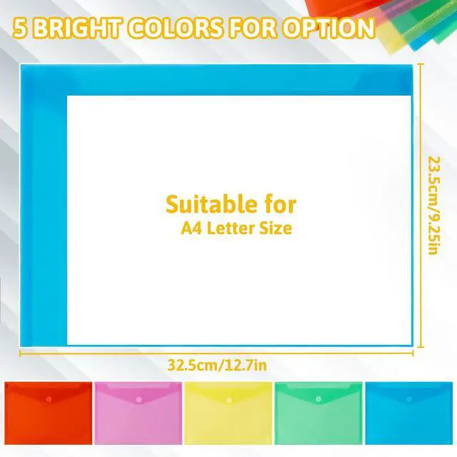 Alt view image 6 of 7 - Plastic Envelopes with Closure- 5 Pack Reusable Poly File Folders | Waterproof Plastic Envelopes for Documents, A4 Letter Size, 5 Bright Colors for School Office Home Photo Puzzles Organization